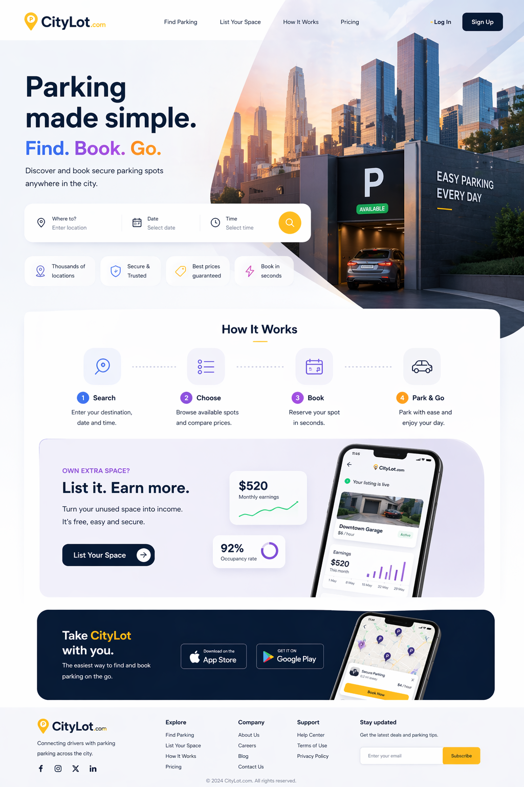 CityLot parking booking platform concept